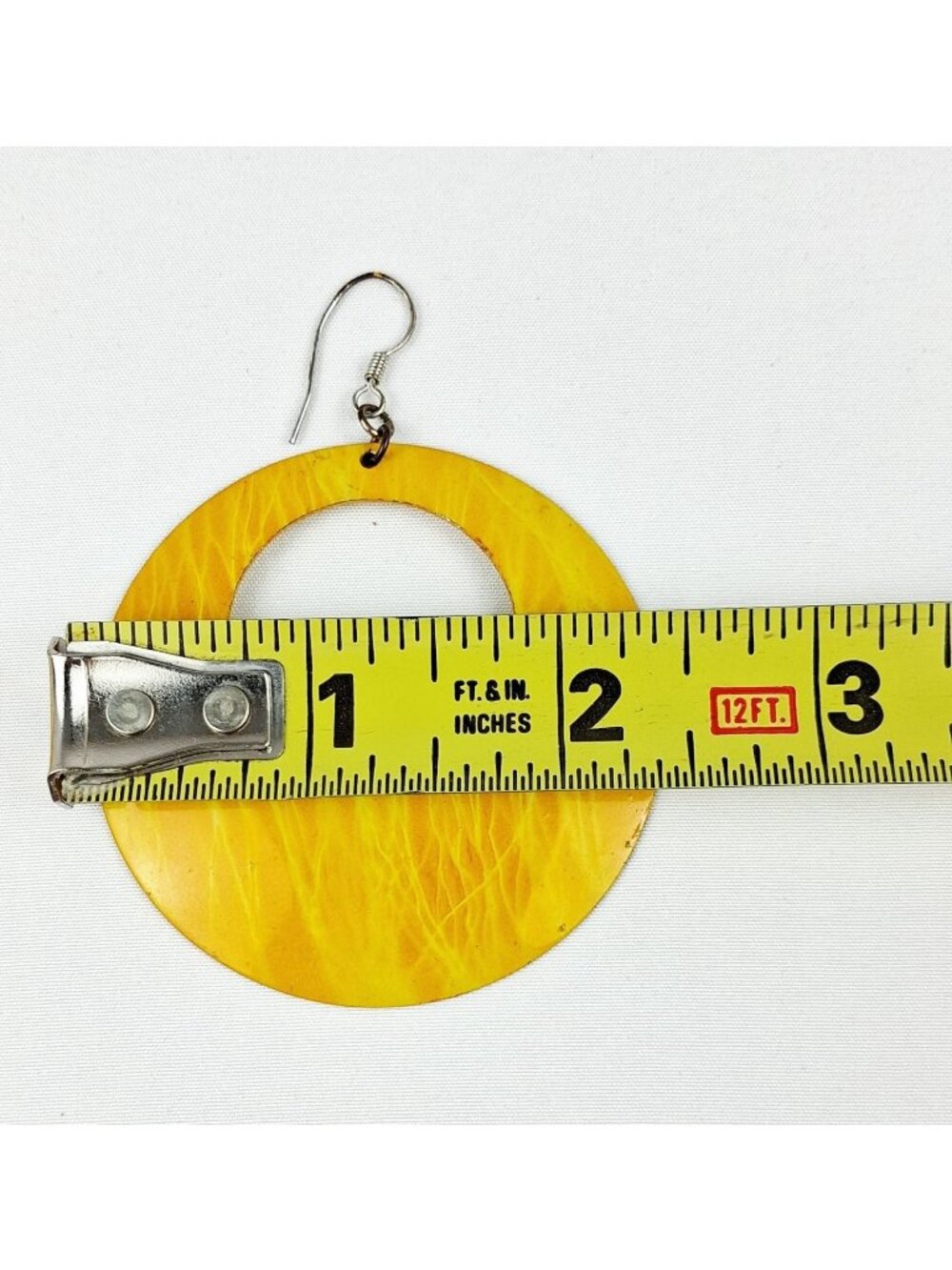 Yellow Circular Drop Earrings With Swirl Pattern - Lightweight & Stylish For Cas - Picture 10 of 11